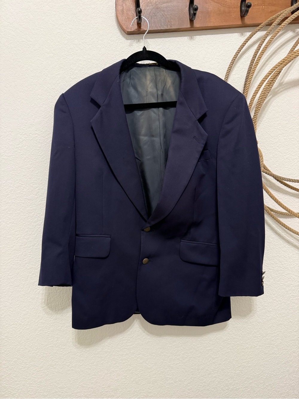 Vintage Oscar de La Renta Navy Blue Wool Blazer - Crested Metal Buttons